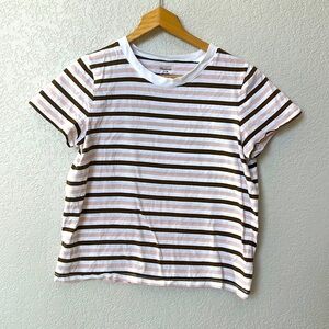 Madewell Striped Short Sleeve Tee Shirt Cotton Pink Brown White size Medium